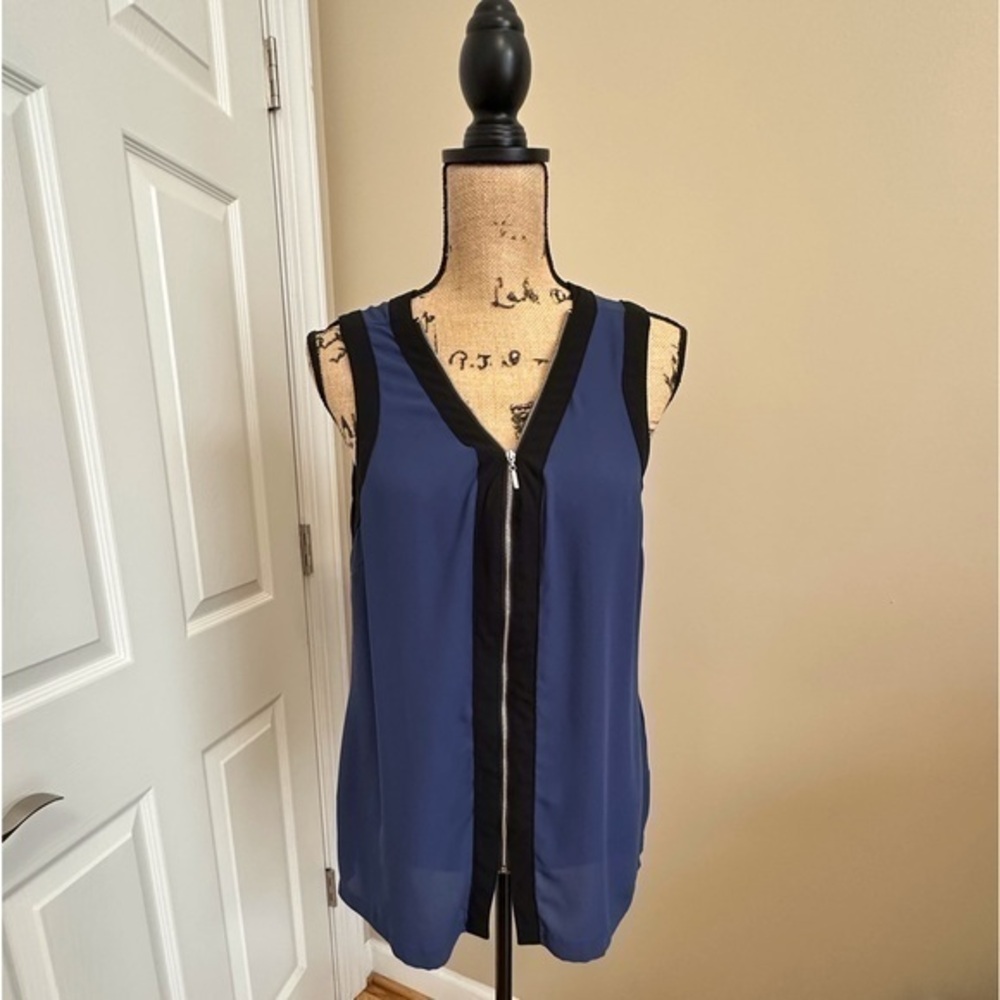 Sanctuary Womens Sleeveless Sheer Blue Blouse Size Medium